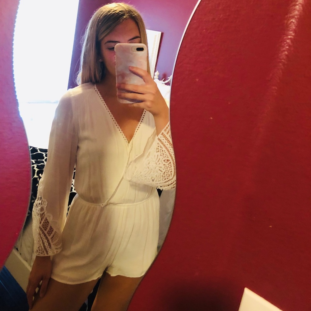 White Long Sleeve Romper